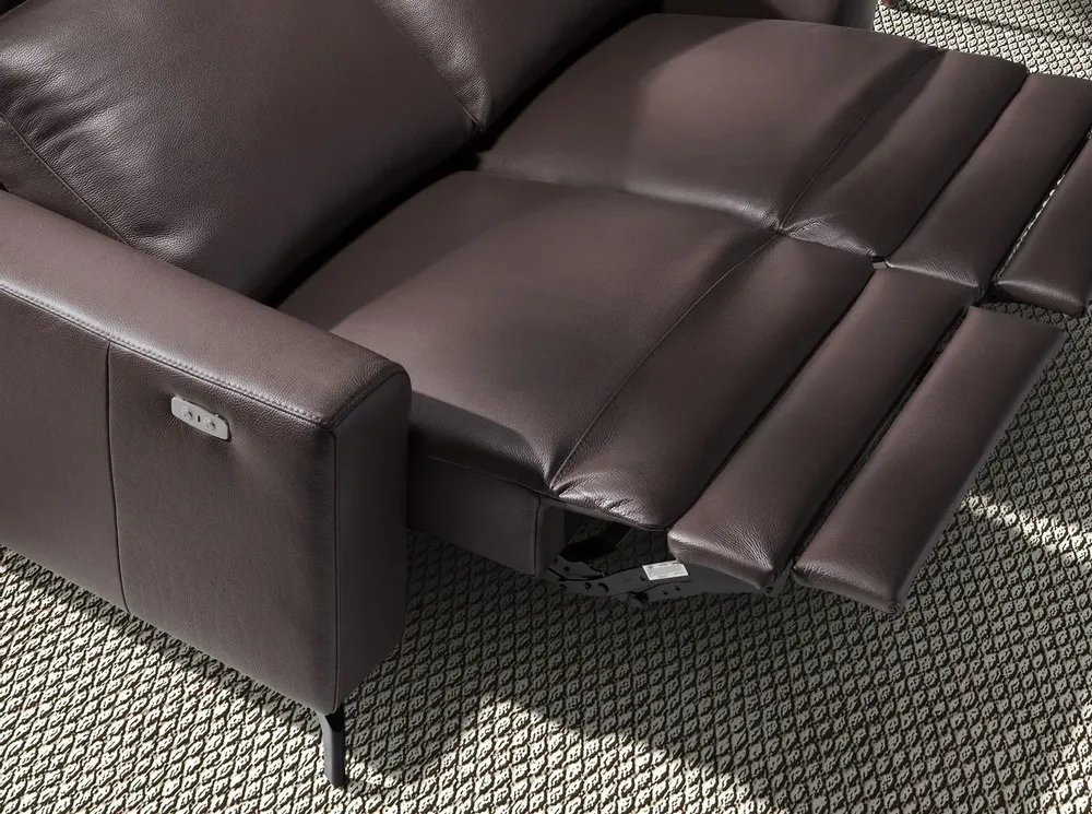 Sofas - 2-Seater Chocolate Brown Leather Recliner Sofa - ANGEL CERDÁ