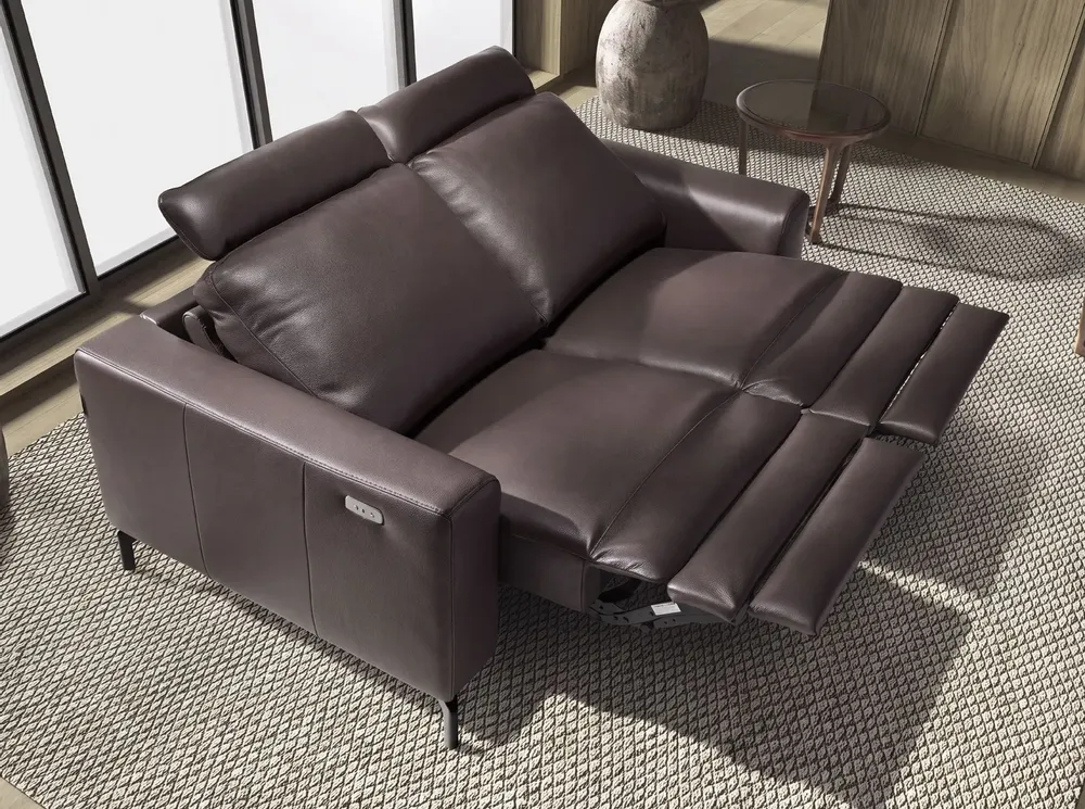 Sofas - 2-Seater Chocolate Brown Leather Recliner Sofa - ANGEL CERDÁ