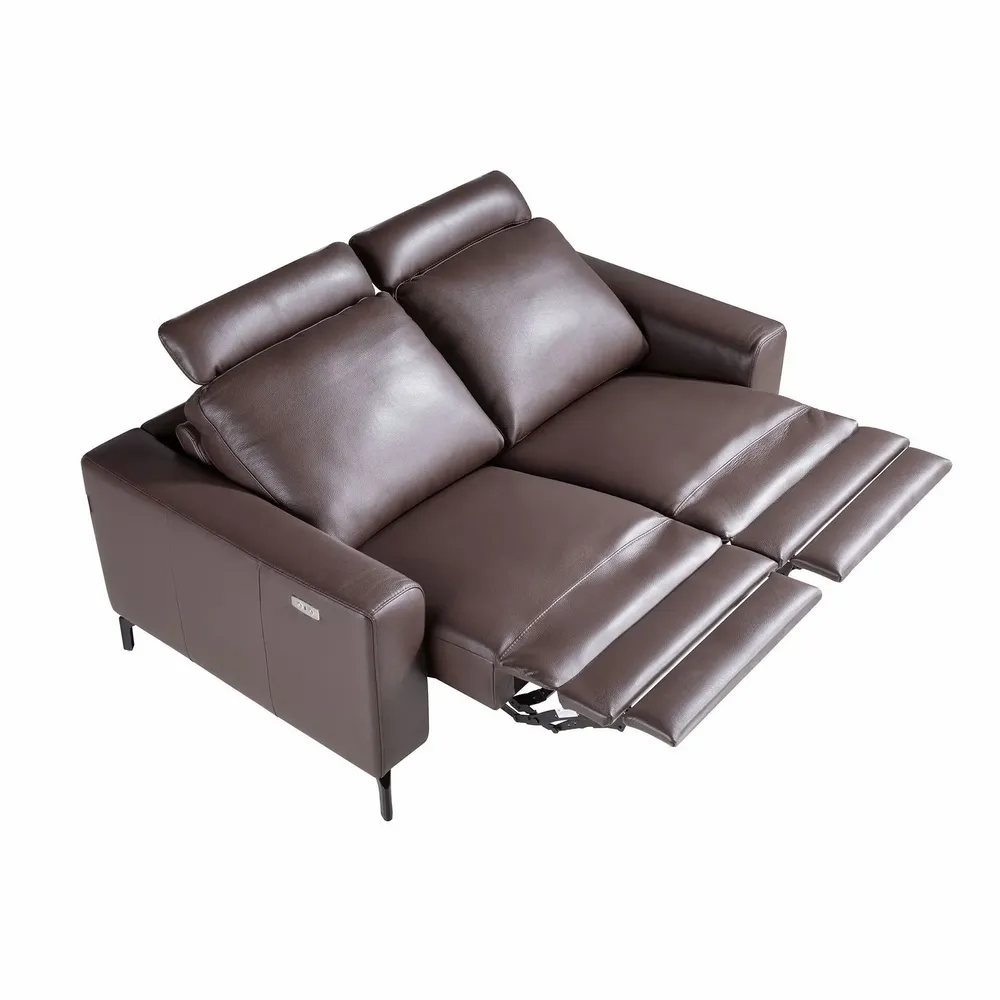 Sofas - 2-Seater Chocolate Brown Leather Recliner Sofa - ANGEL CERDÁ