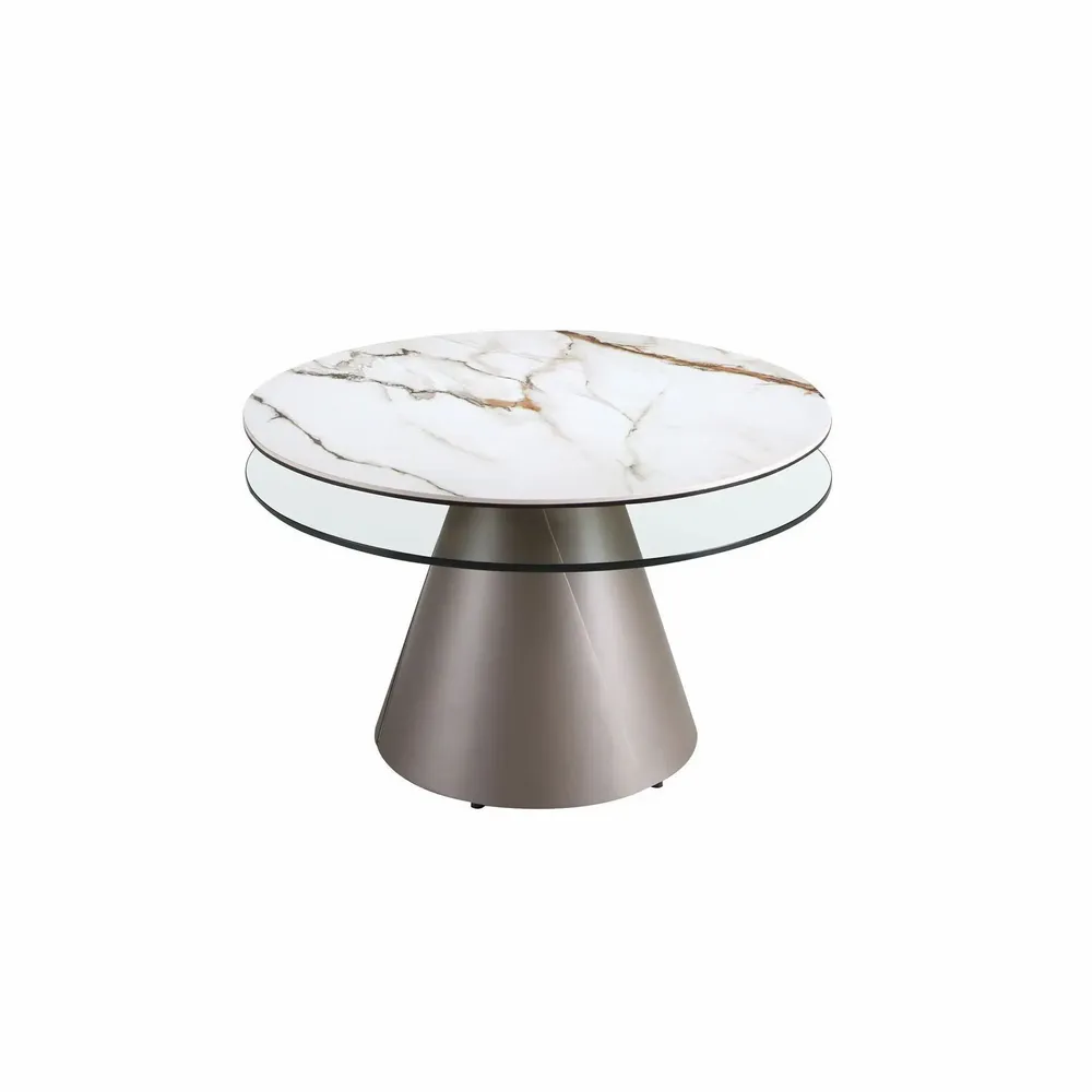 Coffee tables - Extendable round coffee table in tempered glass, porcelain marble and silver-grey steel - ANGEL CERDÁ