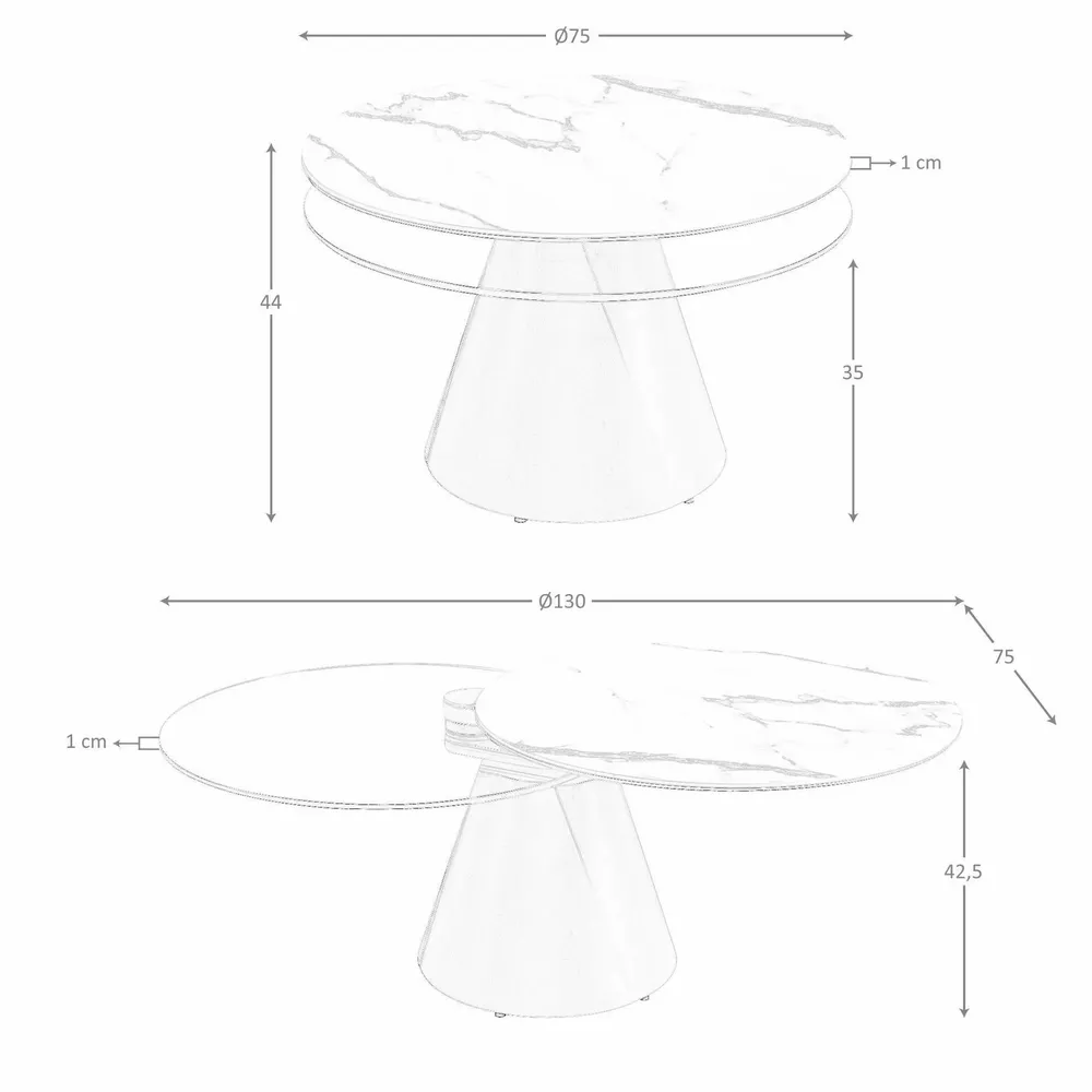 Coffee tables - Extendable round coffee table in tempered glass, porcelain marble and silver-grey steel - ANGEL CERDÁ