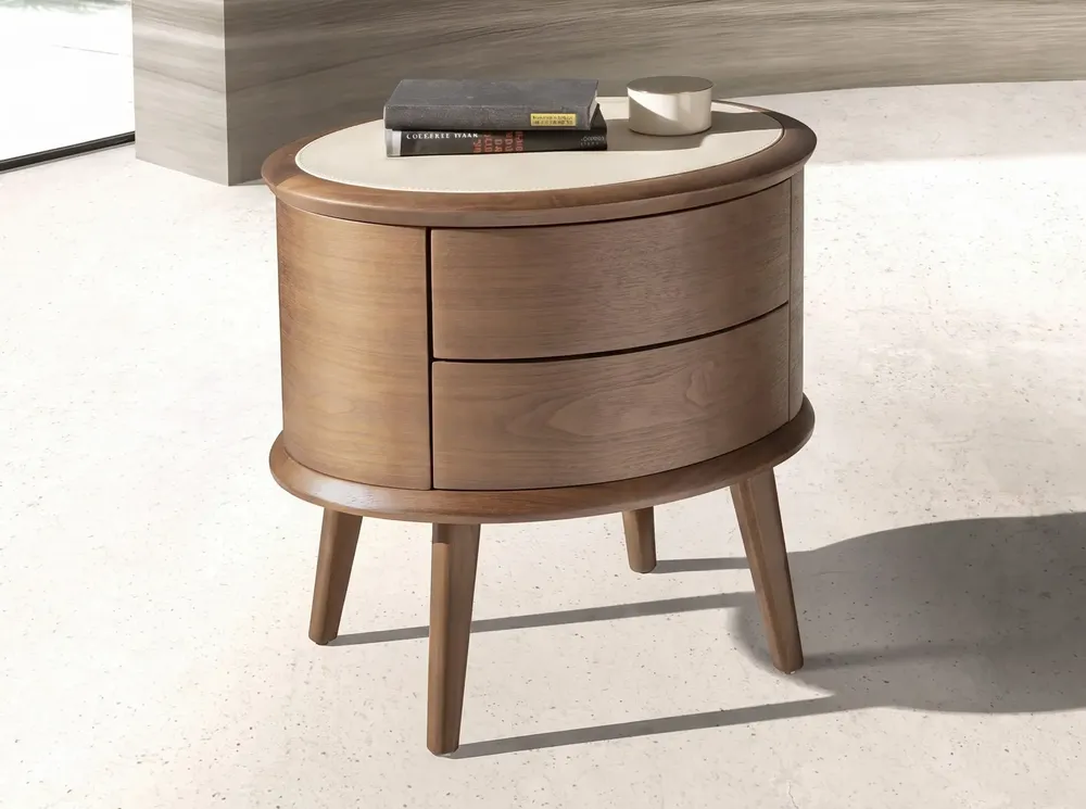 Tables de nuit - Table de chevet en noyer avec plateau en cuir couleur crème - ANGEL CERDÁ