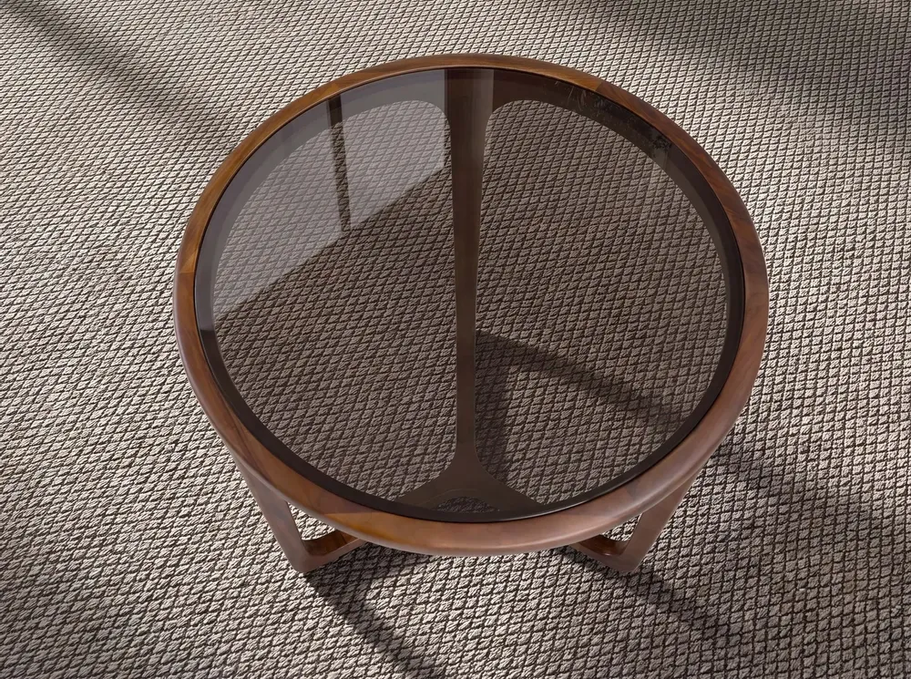 Tables basses - Table d’appoint ronde en verre fumé marron et noyer - ANGEL CERDÁ
