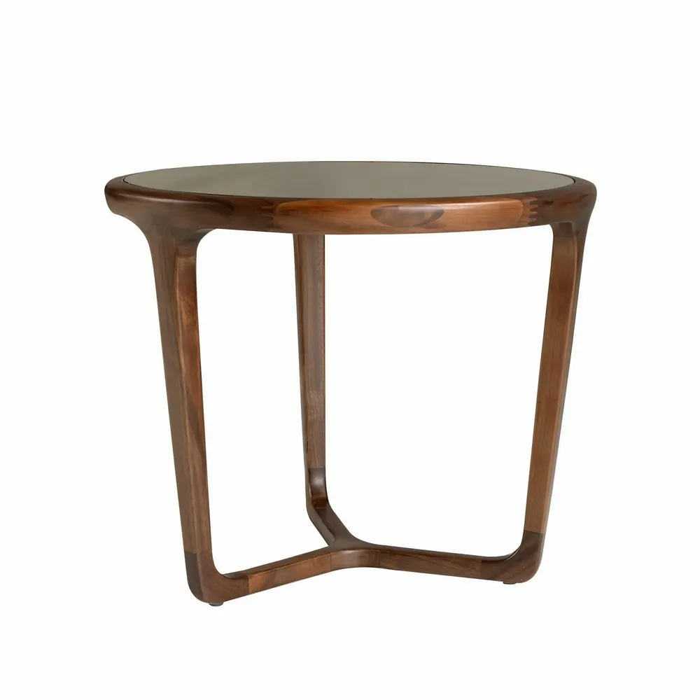 Tables basses - Table d’appoint ronde en verre fumé marron et noyer - ANGEL CERDÁ