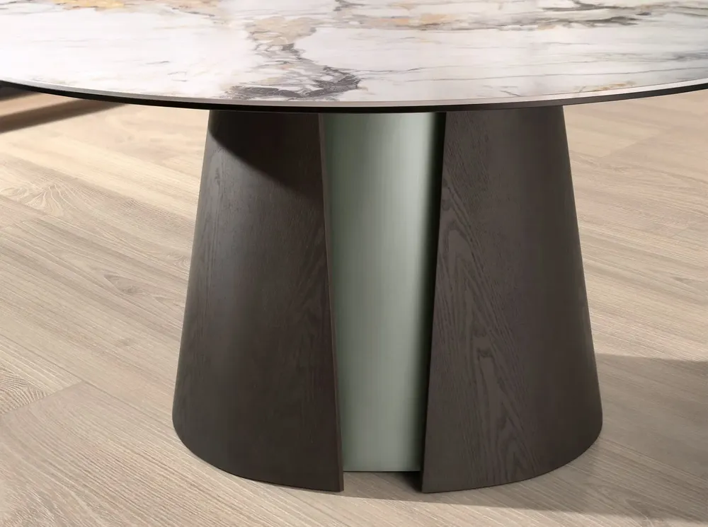 Dining Tables - Round dining table in porcelain marble, dark ash oak and silver-coloured wood - ANGEL CERDÁ