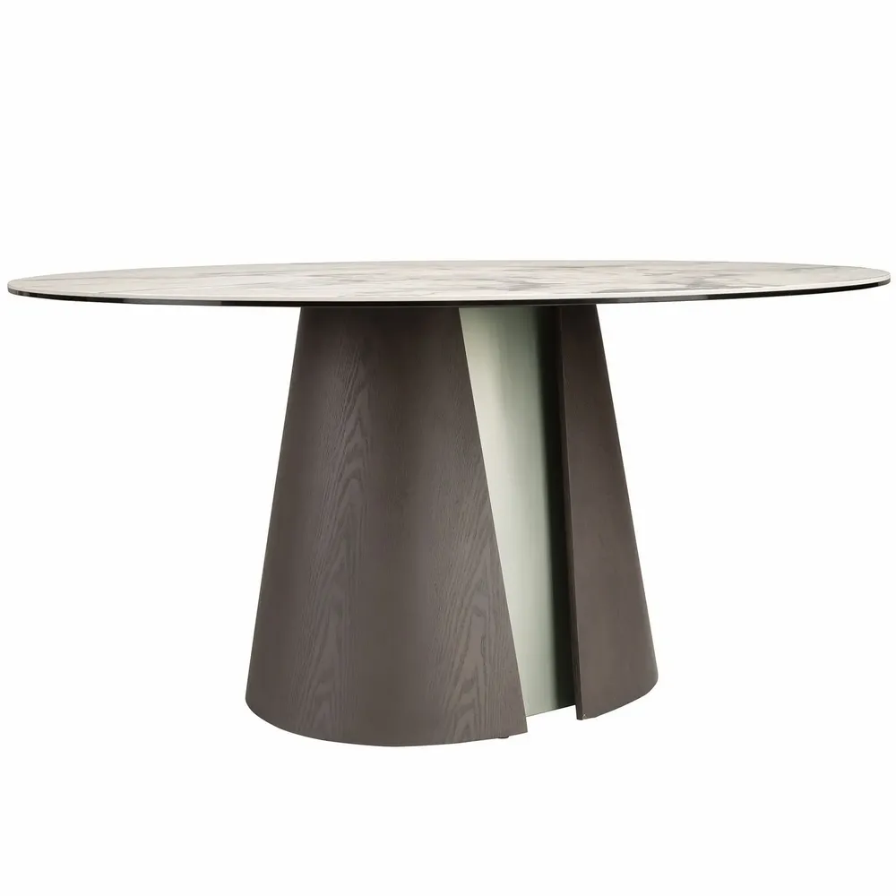 Dining Tables - Round dining table in porcelain marble, dark ash oak and silver-coloured wood - ANGEL CERDÁ