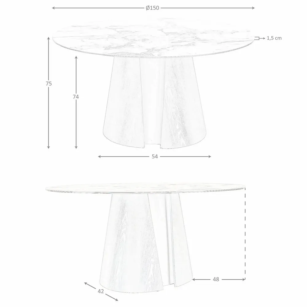 Dining Tables - Round dining table in porcelain marble, dark ash oak and silver-coloured wood - ANGEL CERDÁ