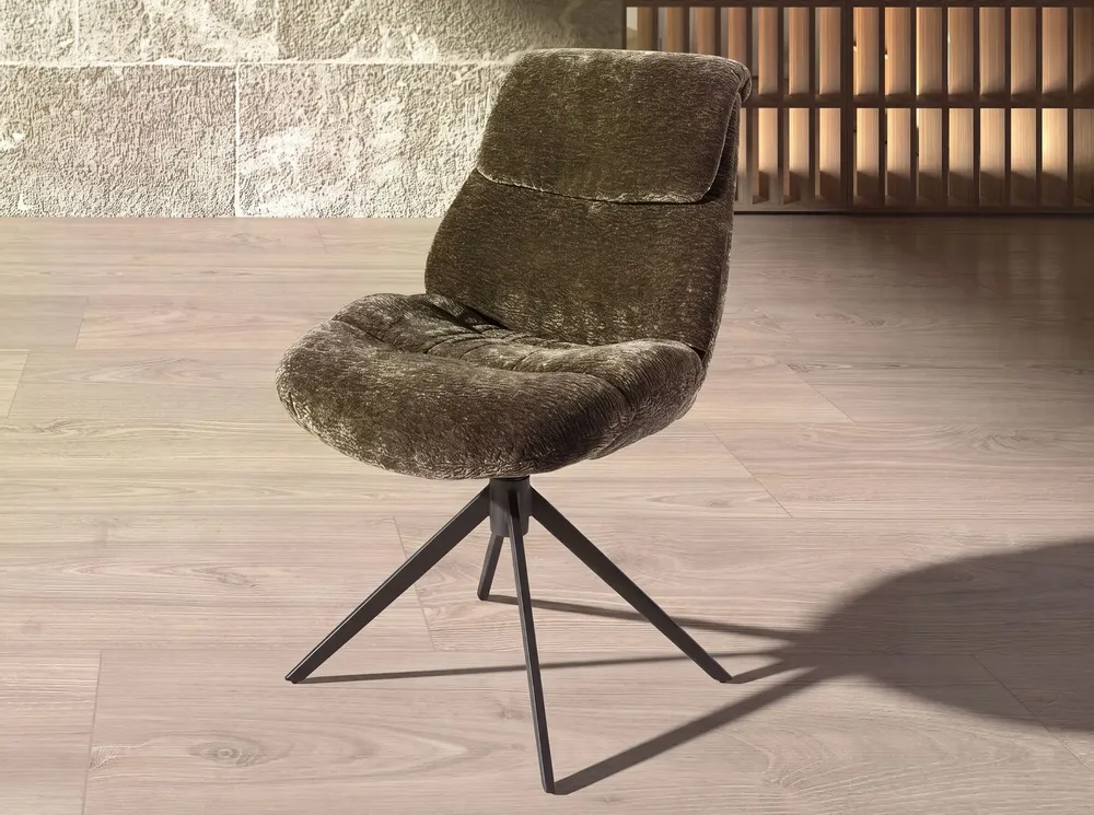 Chaises - Chaise pivotante en velours vert olive - ANGEL CERDÁ