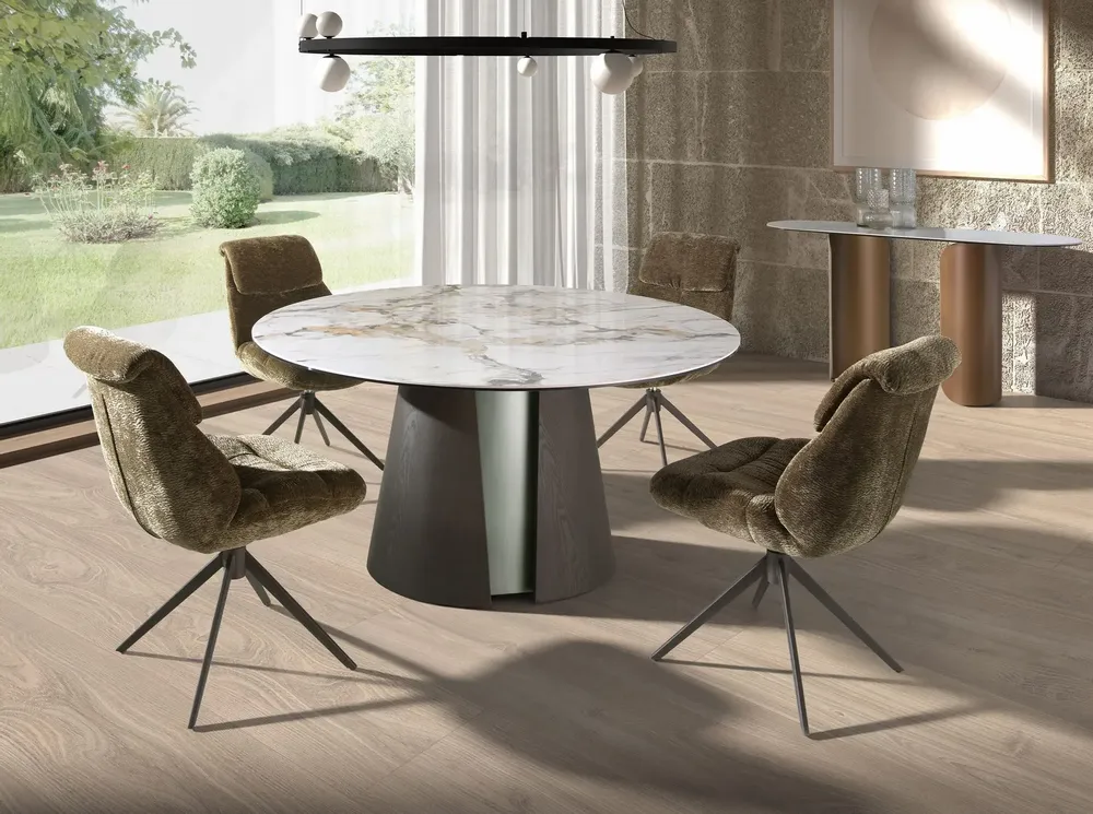 Chaises - Chaise pivotante en velours vert olive - ANGEL CERDÁ