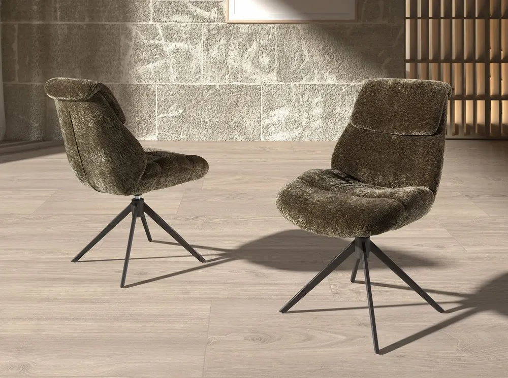 Chaises - Chaise pivotante en velours vert olive - ANGEL CERDÁ