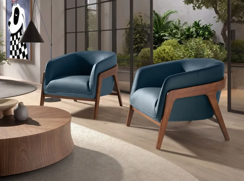 Fauteuils - Fauteuil en cuir bleu pétrole - ANGEL CERDÁ
