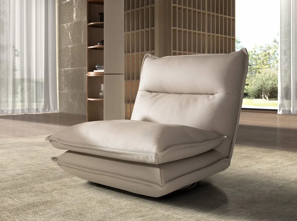 Armchairs - Taupe grey leather swivel armchair - ANGEL CERDÁ