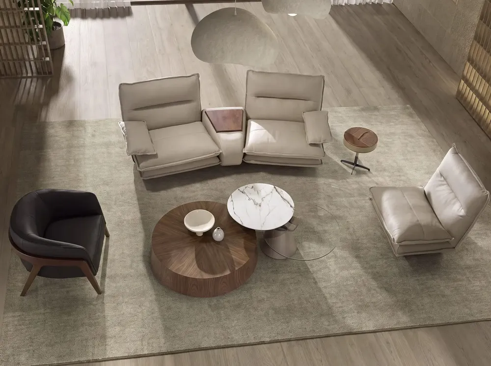 Armchairs - Taupe grey leather swivel armchair - ANGEL CERDÁ