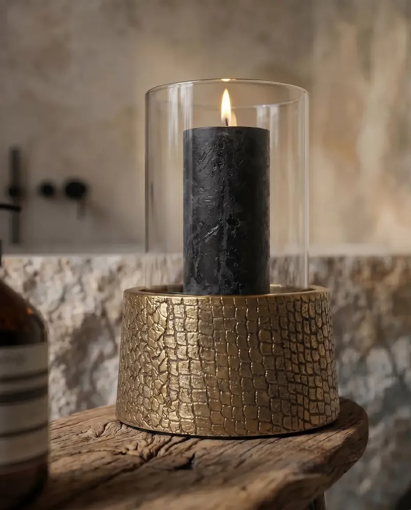 Bougeoirs et photophores  - Le Bougeoir Croco Avec Verre - Laiton - M - BAZAR BIZAR LIVING