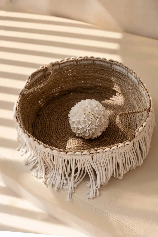 Baskets - The Boho Fringe Basket - Natural White - BAZAR BIZAR LIVING
