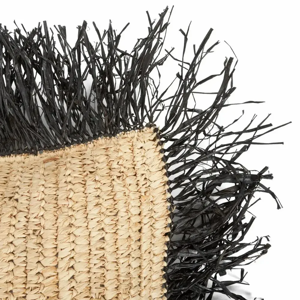 Cushions - The Raffia Cushion Cover Square - Natural Black - 40x40 - BAZAR BIZAR LIVING