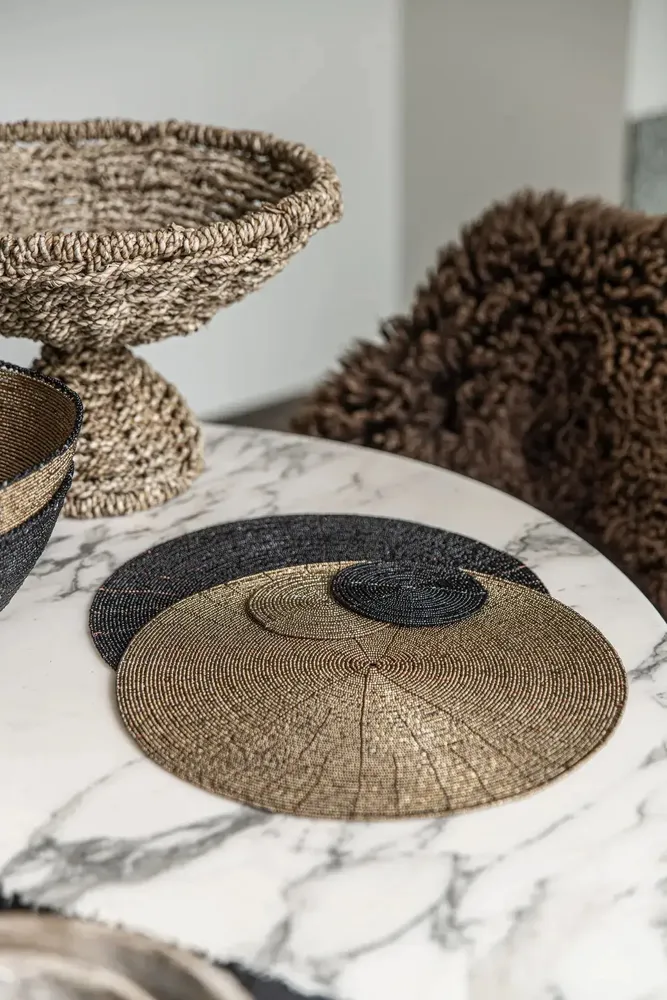 Placemats - The Beaded Coaster - Black - BAZAR BIZAR LIVING