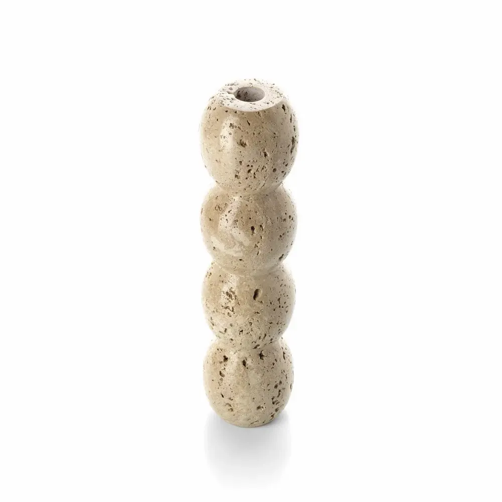 Candlesticks and candle holders - The Travertine Totem Taper Candle Holder - Beige - L - BAZAR BIZAR LIVING
