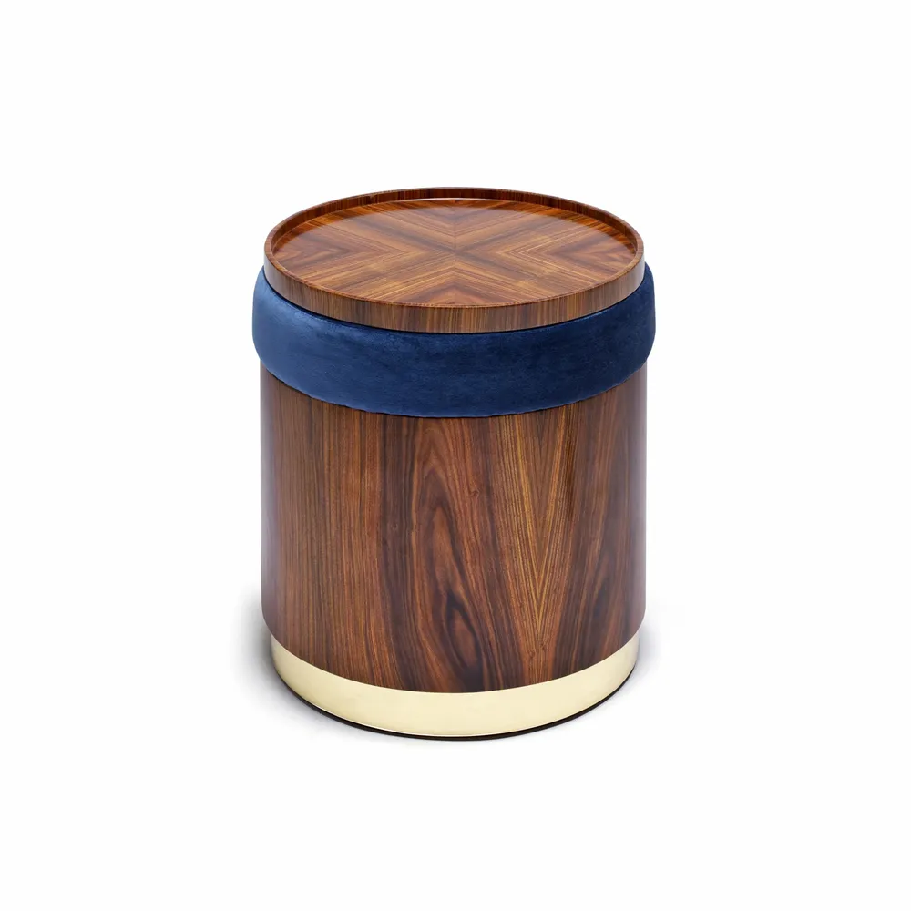 Stools for hospitalities & contracts - Lune A Round Pouf diam 40cm, Fabric seat, Brass & wood Base - DUISTT