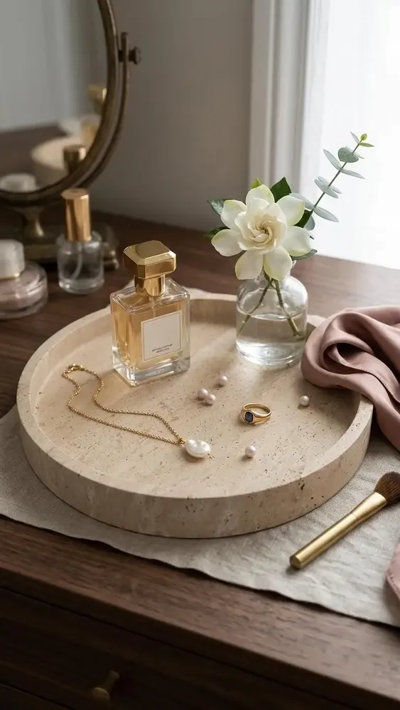 Objets de décoration - Plateau en travertin beige Ø 250 mm - SAGIT