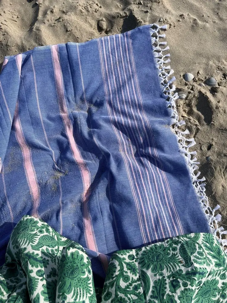 Autres linges de bain - fouta XL bleu parlement-rose poudre 220x160 cm - OTTOMANIA