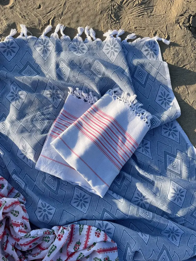 Other bath linens - hammam towel light blue-ruby red 170x100 cm - OTTOMANIA