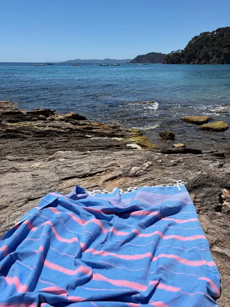 Autres linges de bain - fouta bleu méditerranéen-rose bonbon 170x100cm - OTTOMANIA