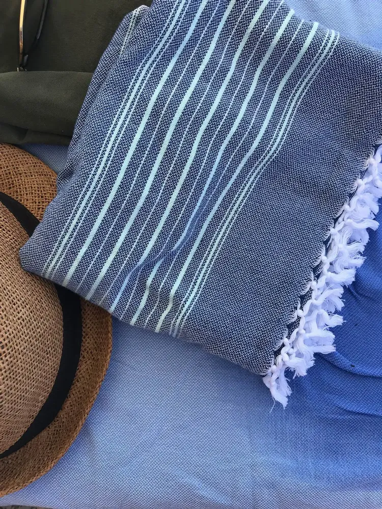 Autres linges de bain - fouta XL bleu marine/vert vif 220x160cm - OTTOMANIA