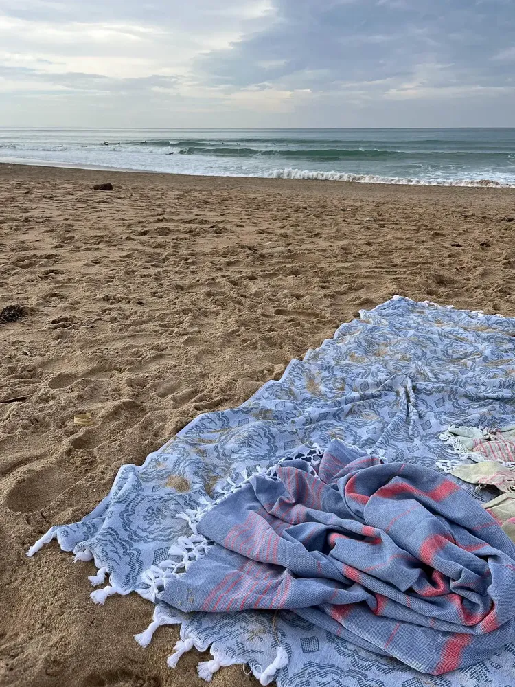Autres linges de bain - fouta bleu acier/rouge brique 170x100cm - OTTOMANIA