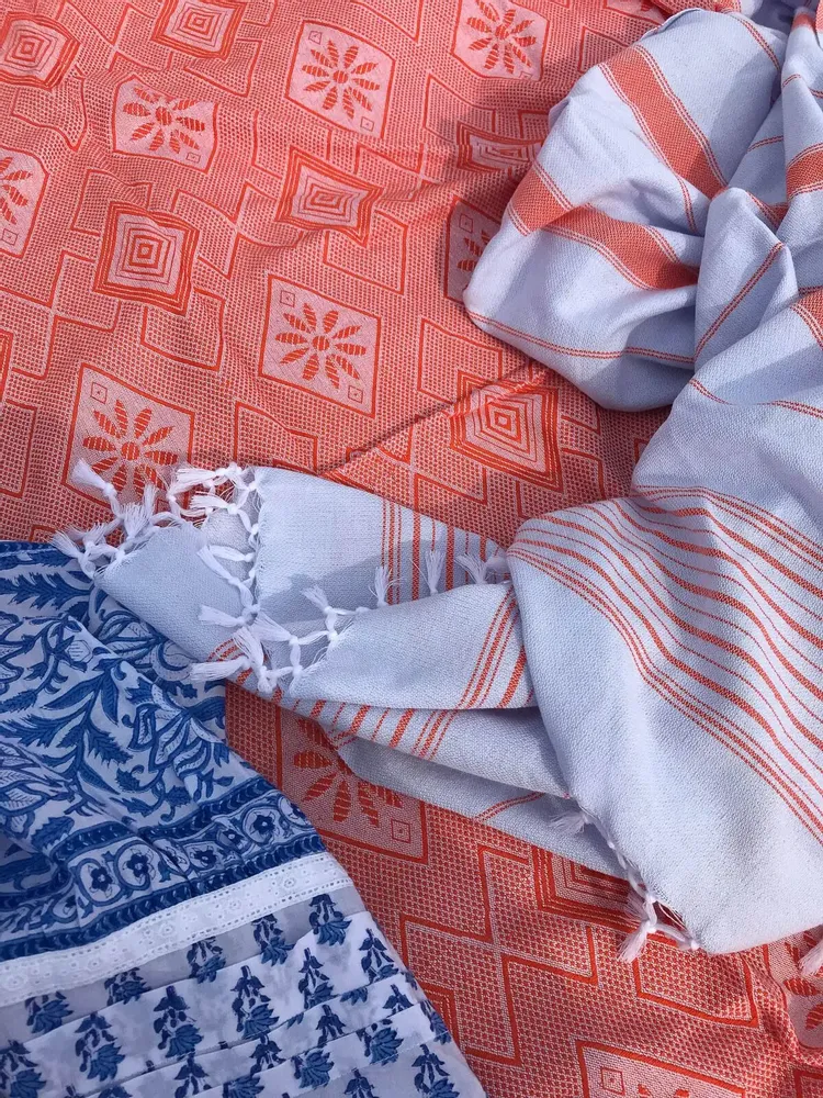 Autres linges de bain - fouta bleu clair/mandarin 170x100cm - OTTOMANIA
