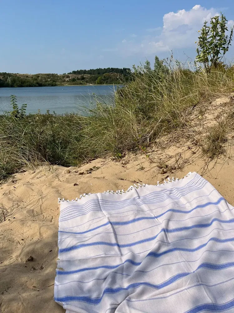 Other bath linens - hammam towel grey-beige-parliament blue 170x100cm - OTTOMANIA