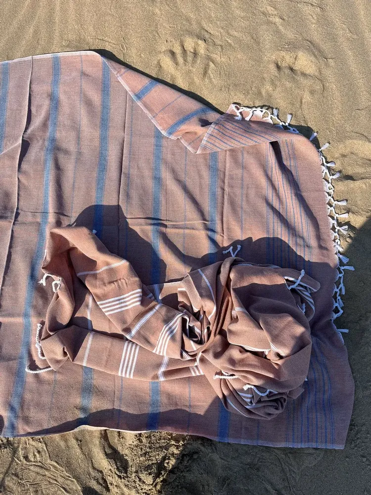 Autres linges de bain - fouta XL marron/bleu marine 220x160cm - OTTOMANIA