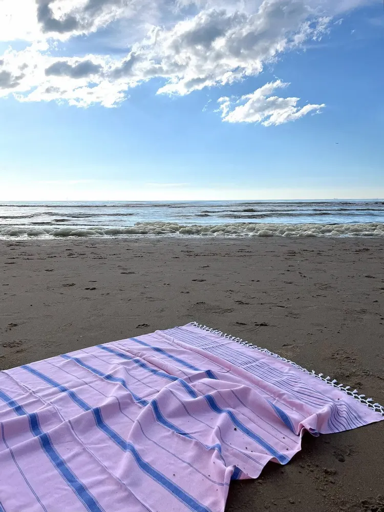 Autres linges de bain - fouta XL rose poudré-bleu parlement 220x160 cm - OTTOMANIA