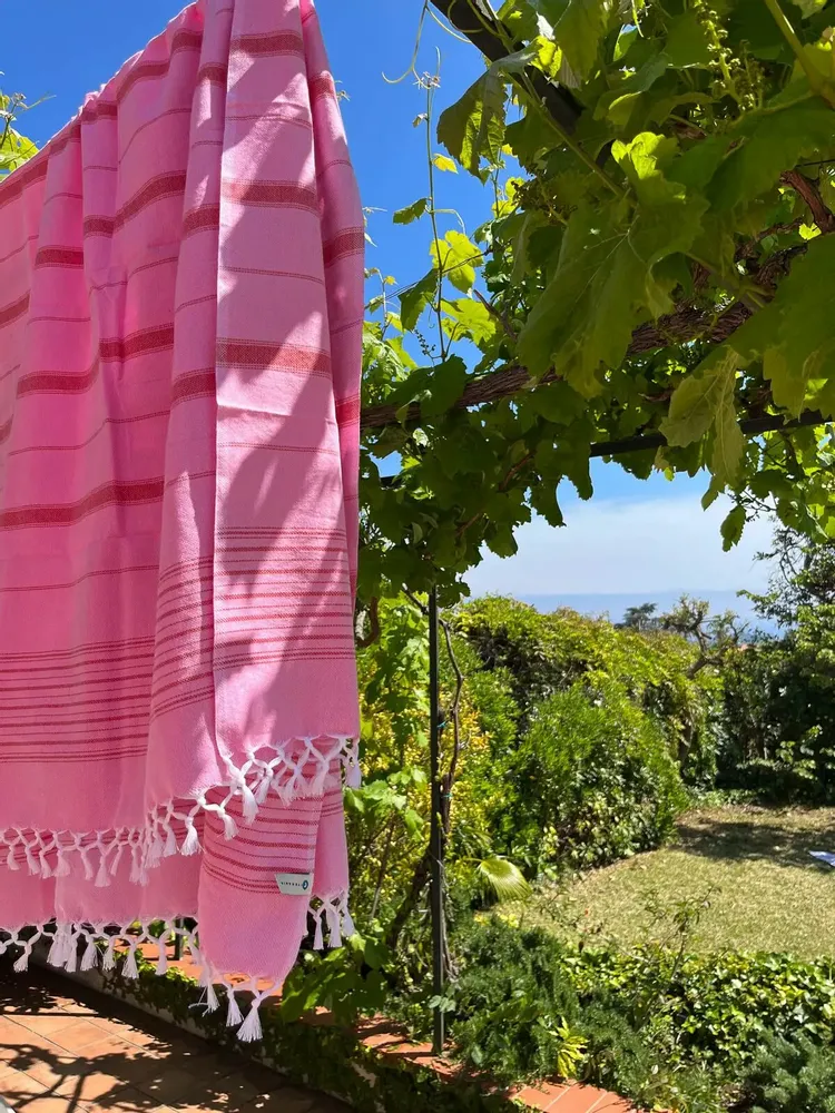 Autres linges de bain - fouta XL rose sorbet/rouge brique 220x160cm - OTTOMANIA