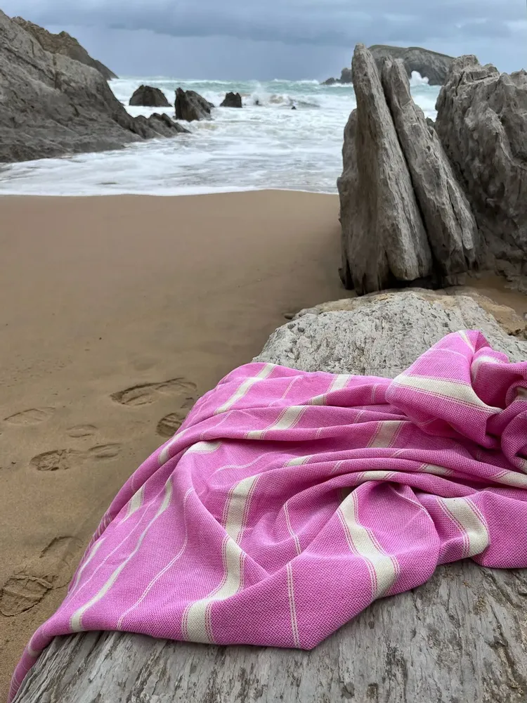 Autres linges de bain - fouta XL fuchsia/tileul 220x160cm - OTTOMANIA