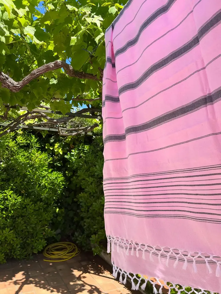 Autres linges de bain - fouta XL rose/noir 220x160cm - OTTOMANIA