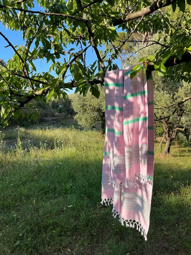 Autres linges de bain - fouta rose/vert jade 170x100cm - OTTOMANIA