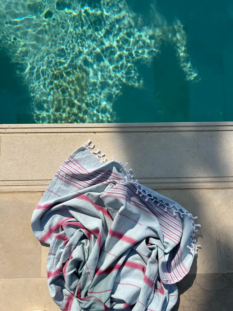 Autres linges de bain - fouta vert d'eau-cerise 170x100cm - OTTOMANIA