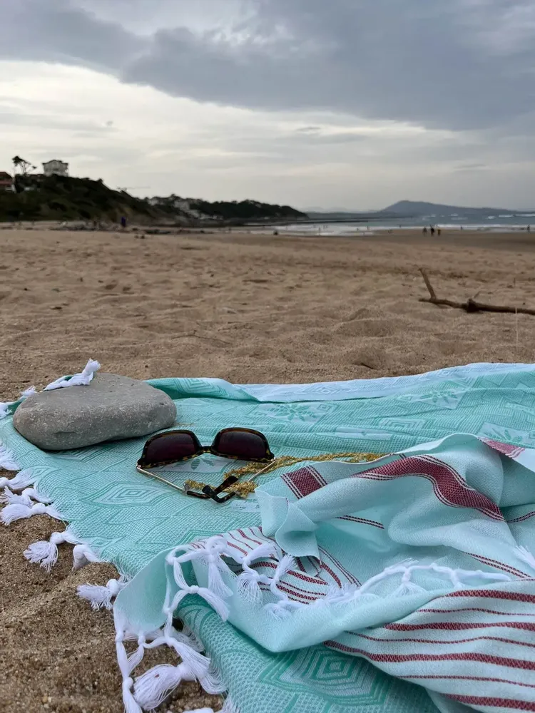 Autres linges de bain - fouta vert menthe-bordeaux 170x100 cm - OTTOMANIA