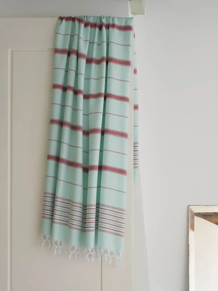 Other bath linens - hammam towel XL mint green-burgundy 220x160 cm - OTTOMANIA