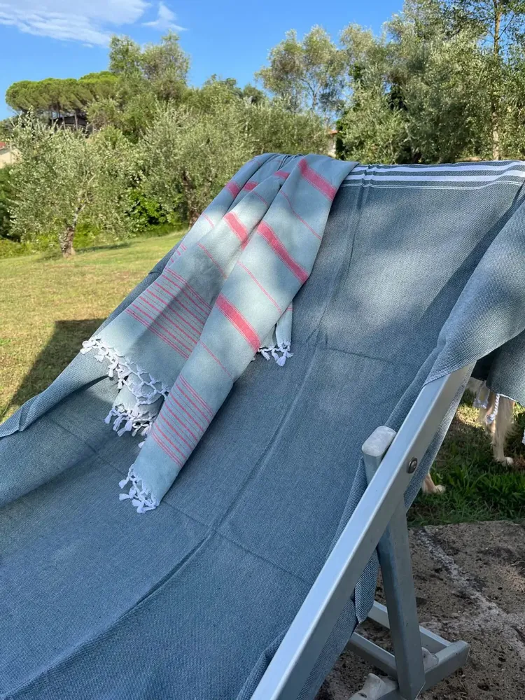 Autres linges de bain - fouta gris vert/rouge corail 170x100cm - OTTOMANIA