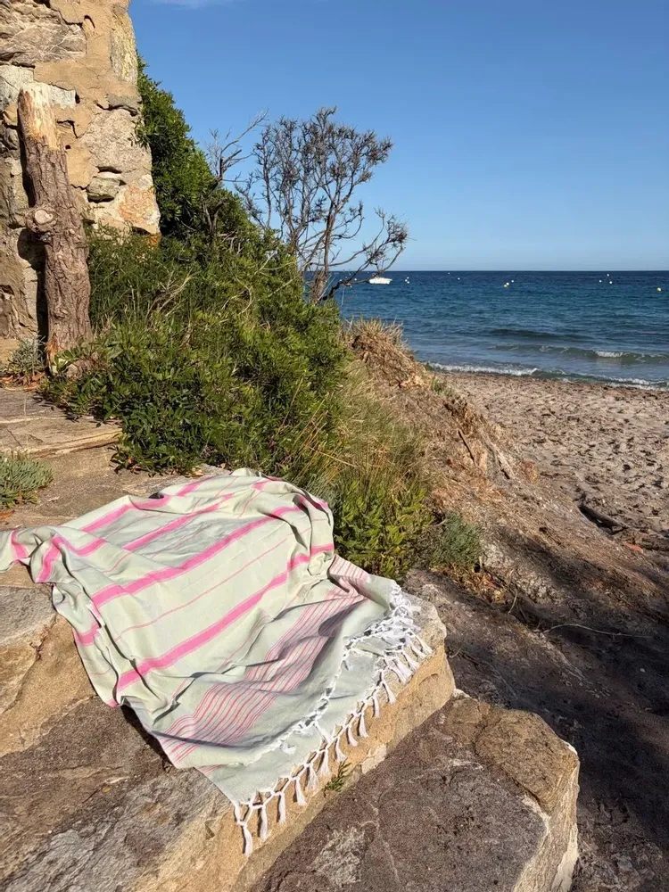 Other bath linens - hammam towel XL light green/fuchsia 220x160cm - OTTOMANIA