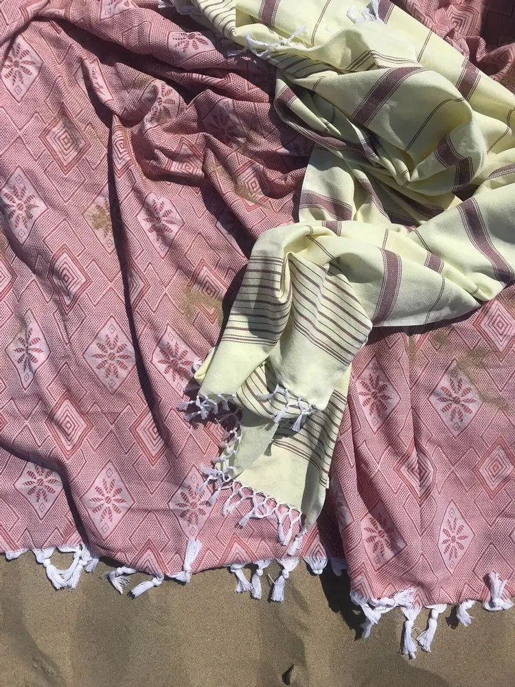 Other bath linens - hammam towel lemon yellow-chocolate brown 170x100 cm - OTTOMANIA