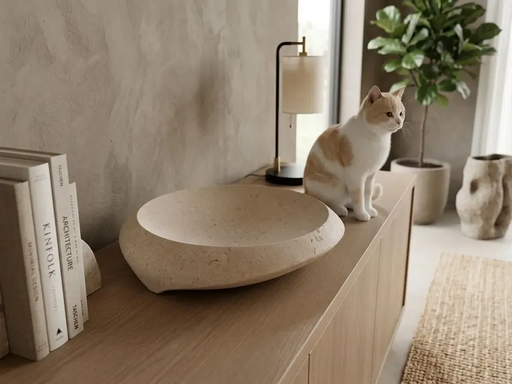 Design objects - Beige limestone bowl 440X90mm - SAGIT