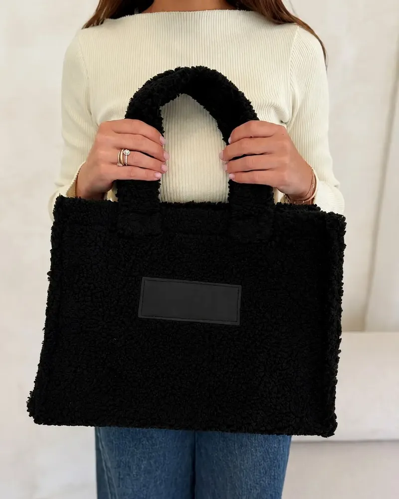 Bags and totes - Teddy Tote Bag in Plush Effect Fabric - Black - MOONPACK