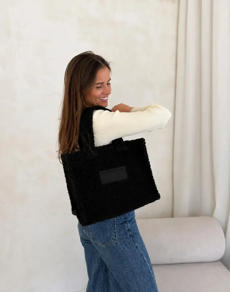 Bags and totes - Teddy Tote Bag in Plush Effect Fabric - Black - MOONPACK