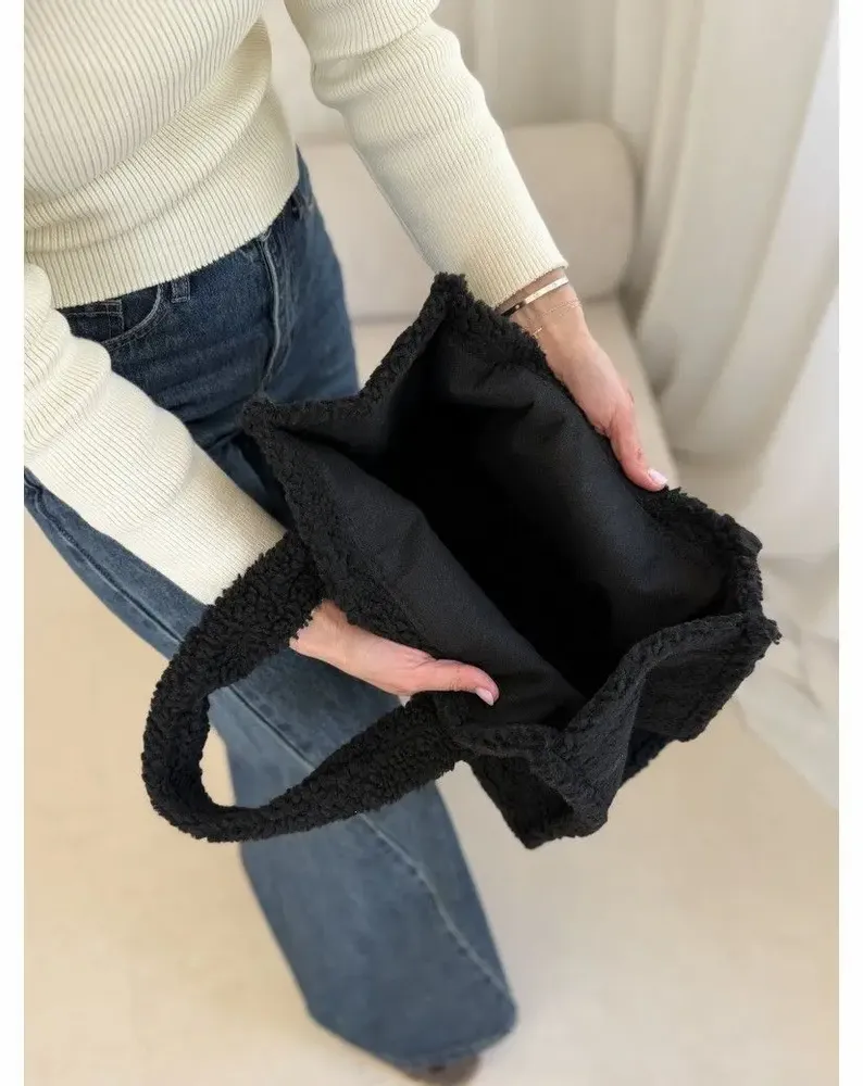 Bags and totes - Teddy Tote Bag in Plush Effect Fabric - Black - MOONPACK