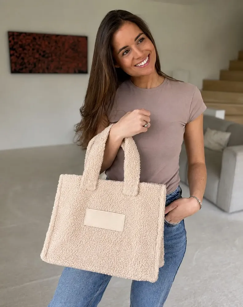 Bags and totes - Teddy Tote Bag in Plush Effect Fabric - Beige (37x16x28cm) - MOONPACK