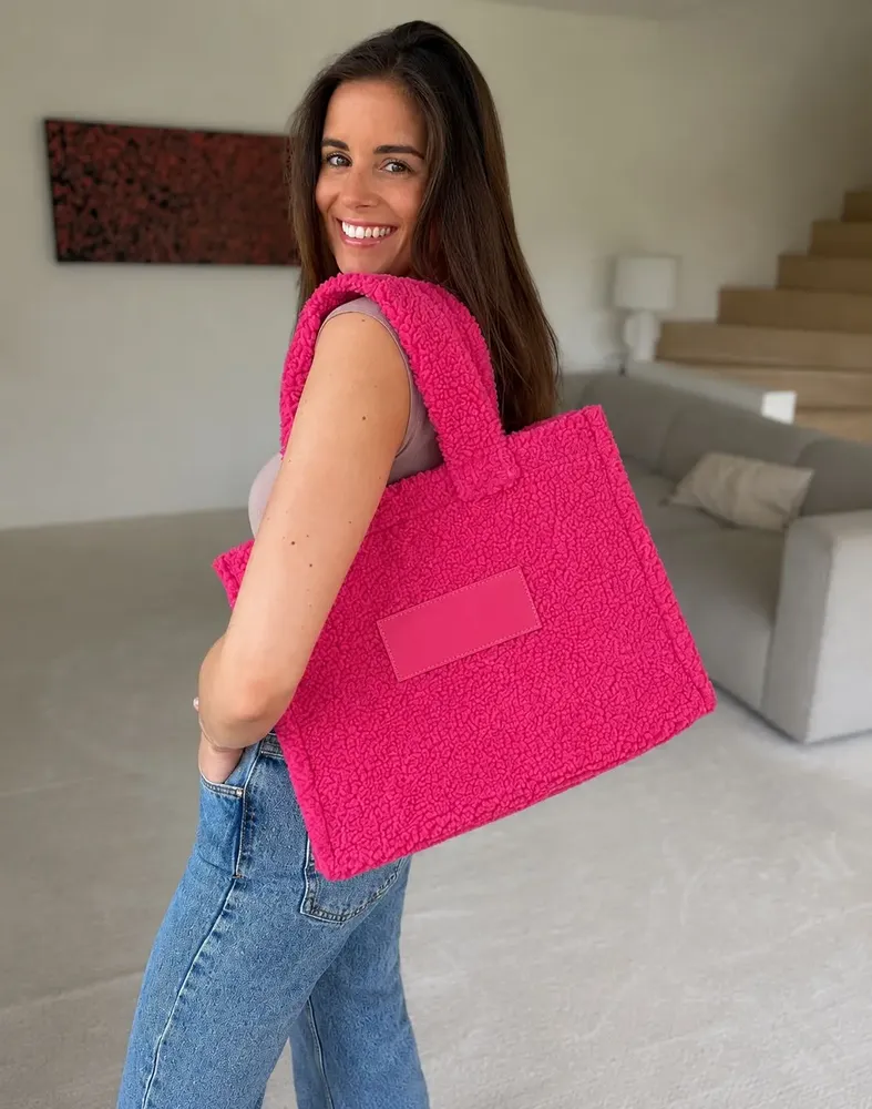Bags and totes - Teddy Tote Bag in Plush Effect Fabric - Fuschia (37x16x28cm) - MOONPACK