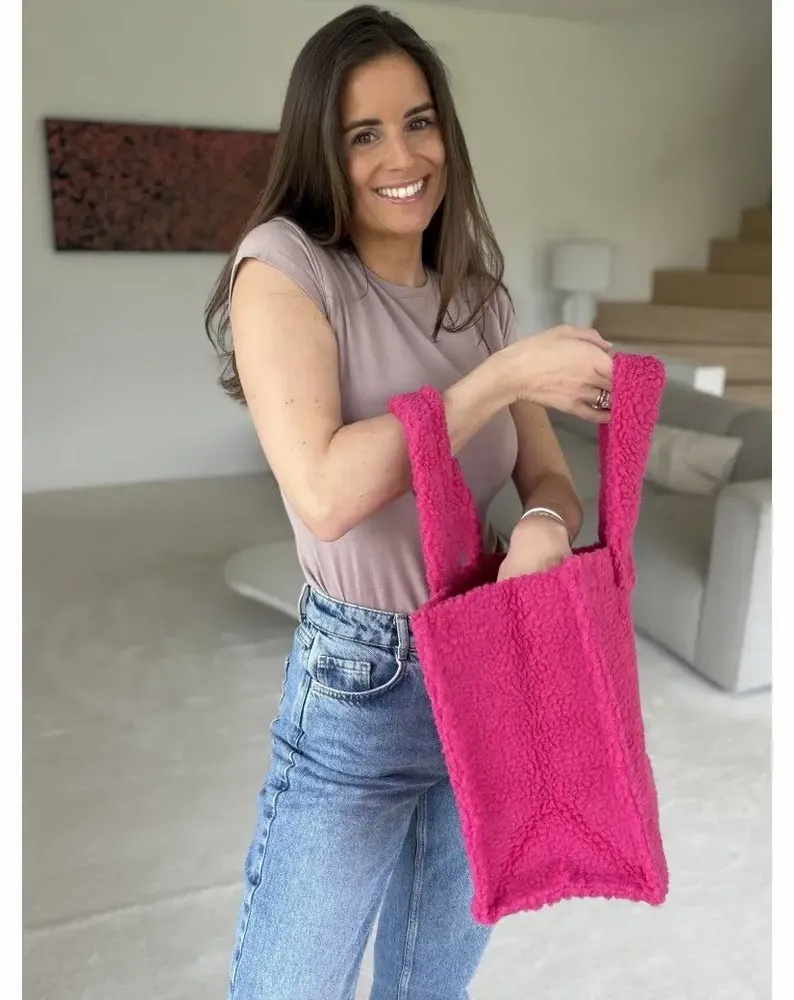 Bags and totes - Teddy Tote Bag in Plush Effect Fabric - Fuschia (37x16x28cm) - MOONPACK